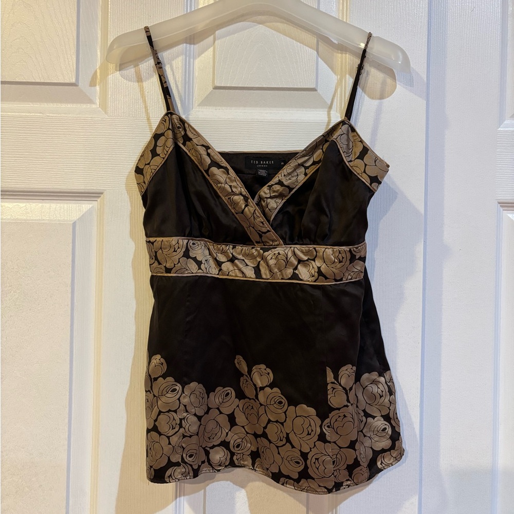 Vintage Y2K Ted Baker Silk Brown Floral Camisole